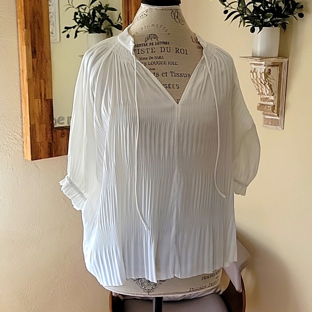 Silky oversized string tie blouse S